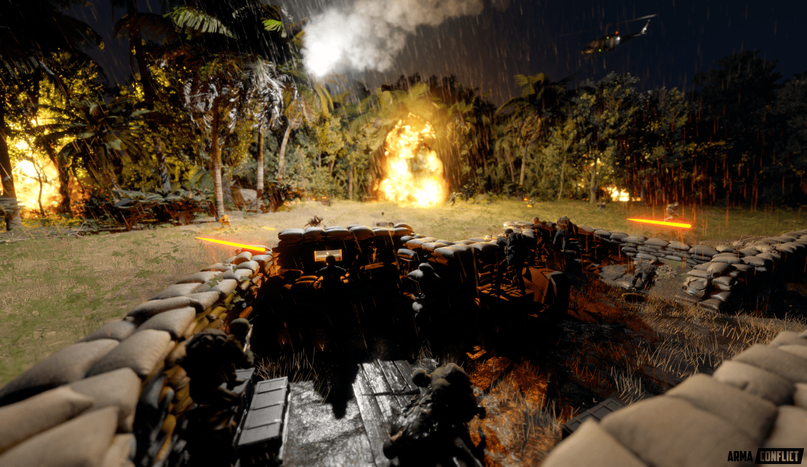 A fireteam patrolling dense jungle