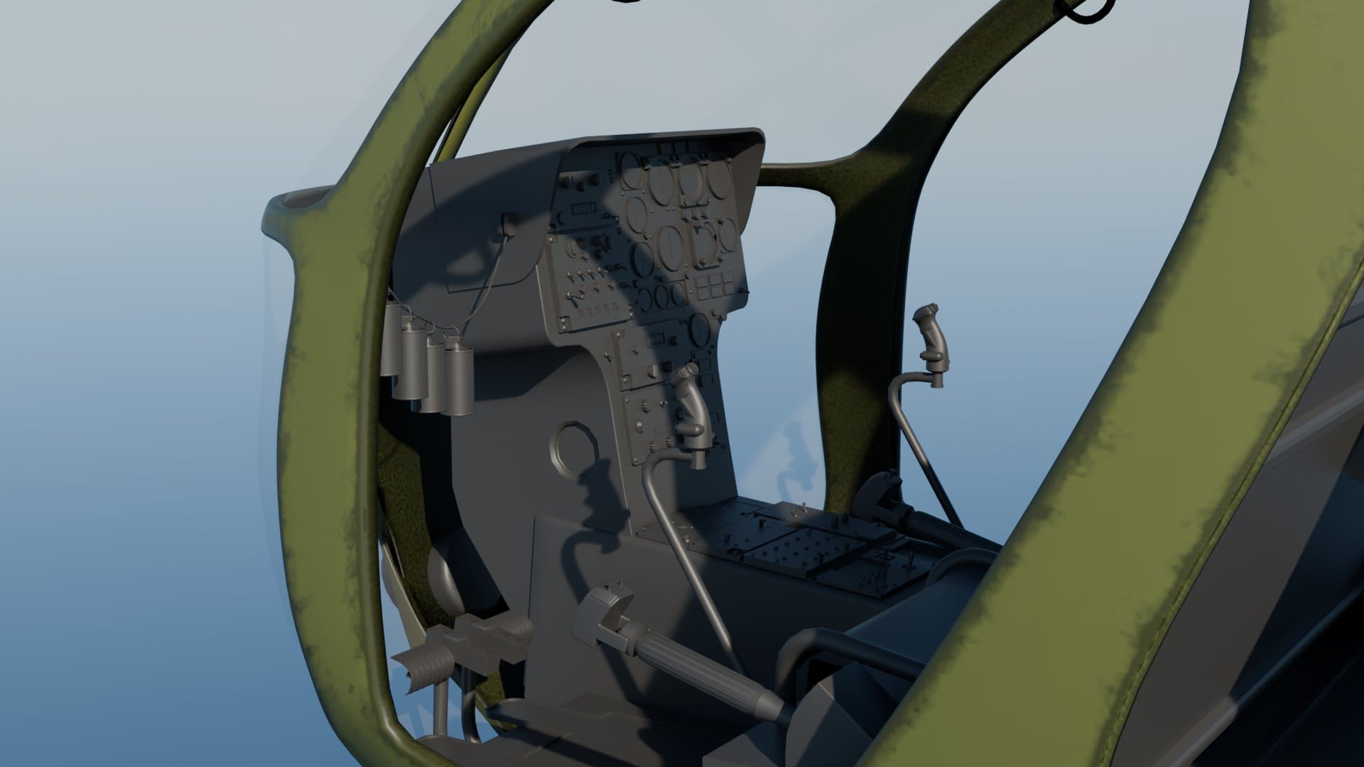 View from the OH-6 Cayuse cockpit while airborne, sky ahead